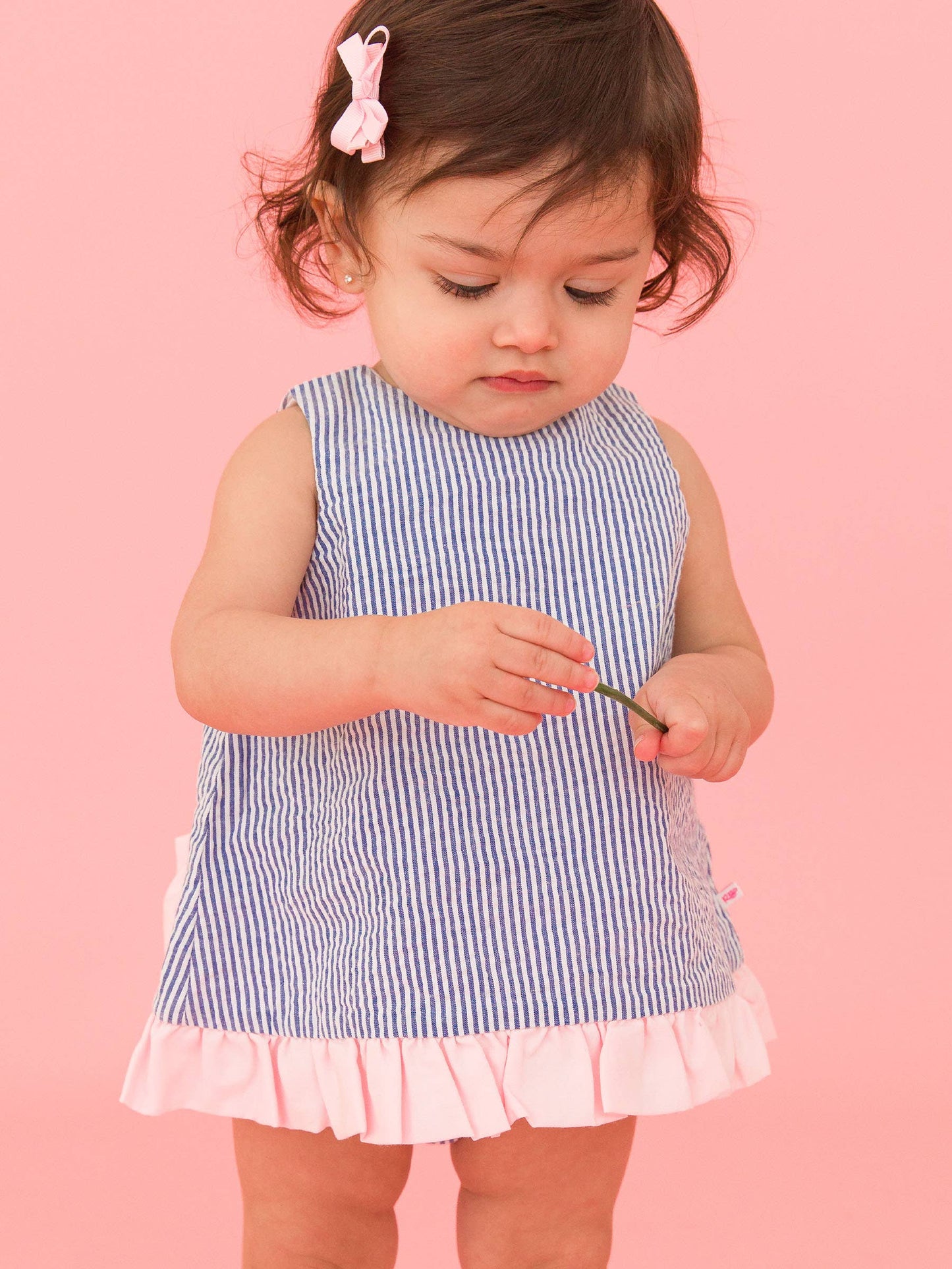 Baby Girls Seersucker Ruffle Top and Bloomer Set: Blue