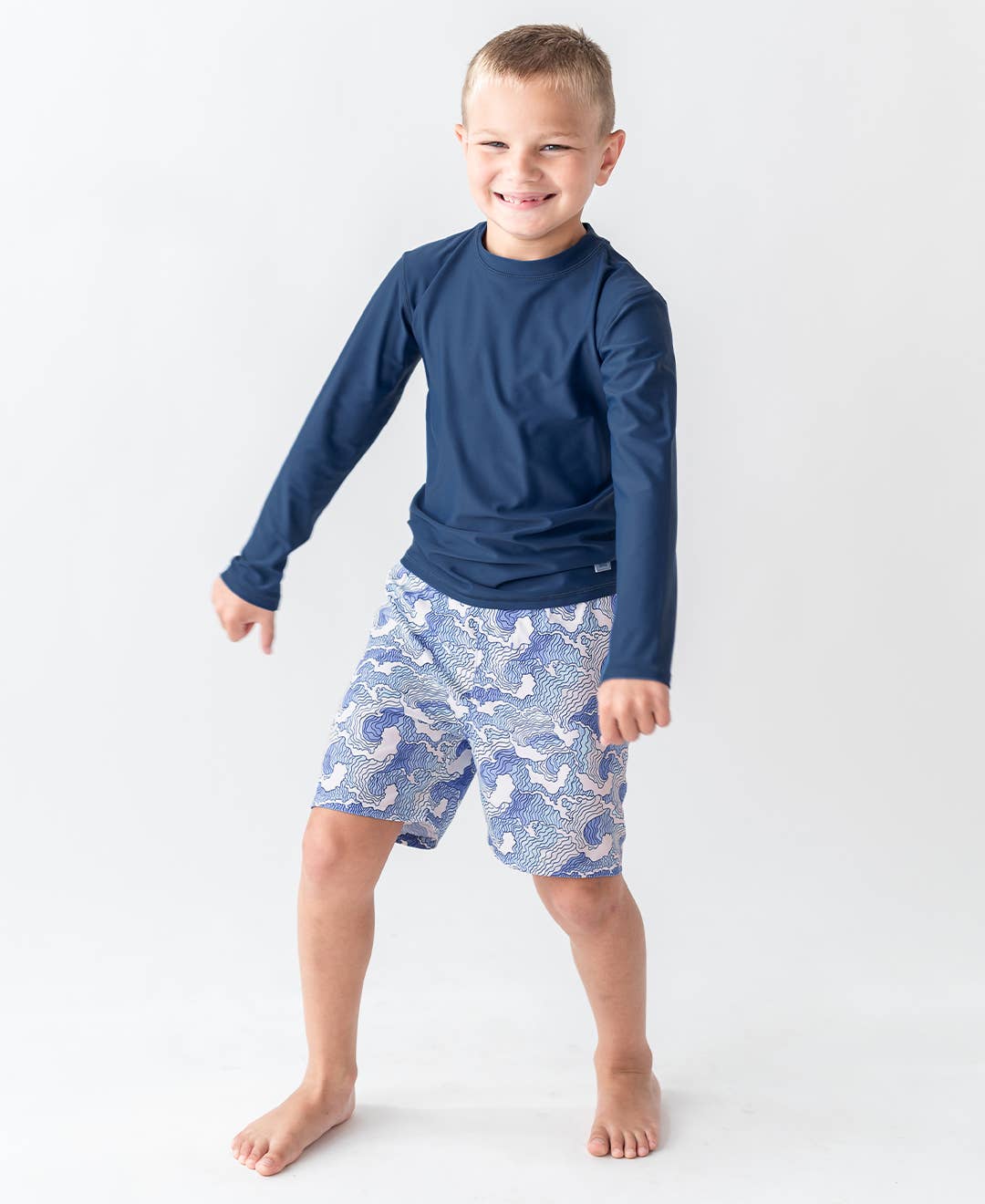Boys Navy Long Sleeve Rash Guard: Blue