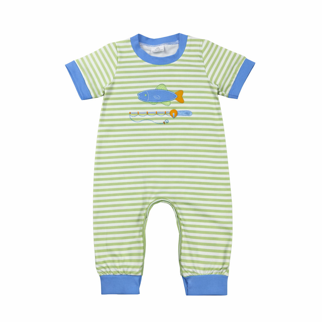 Green Stripe Fishing Romper