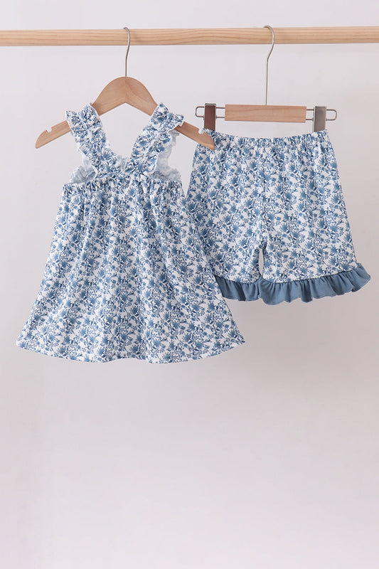 Cottage Garden Ruffle Shorts Set - Bluebell