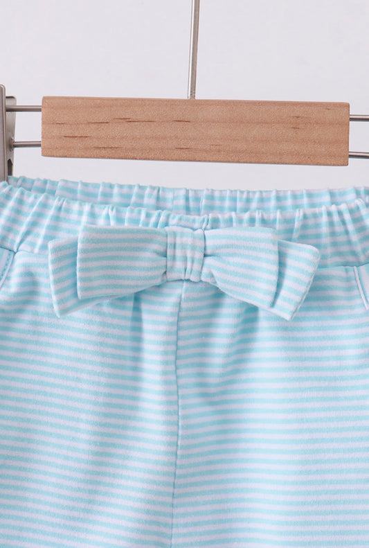 Bow Shorts - Aqua Stripe