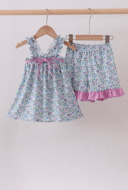 Cottage Garden Ruffle Shorts Set - Lilac