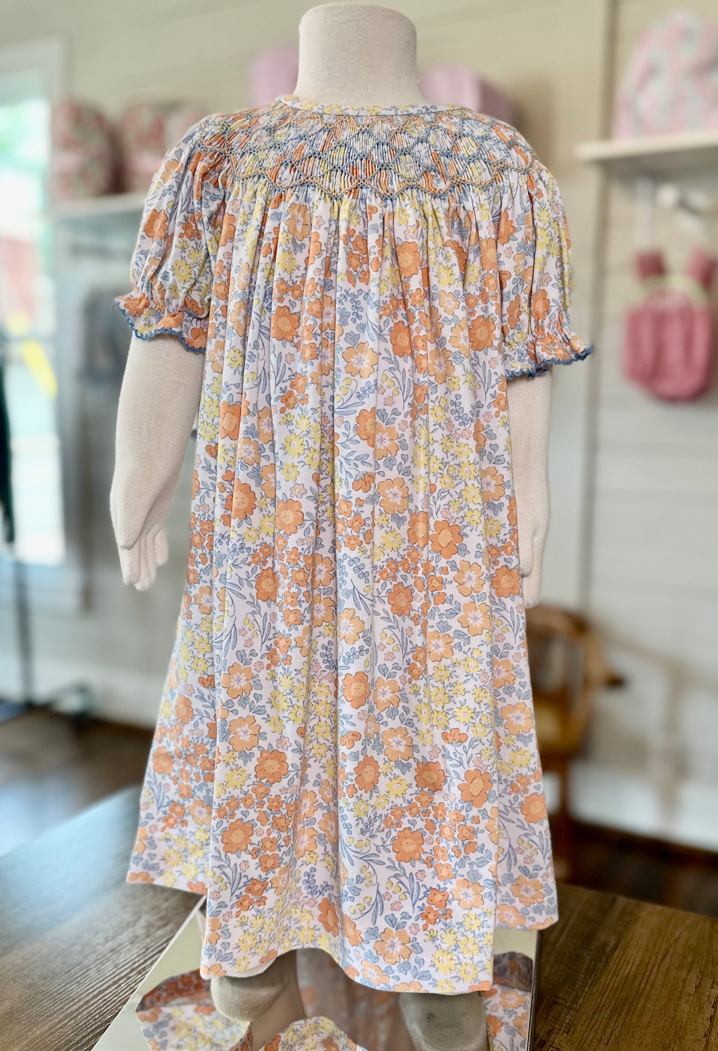 Three Sisters Autumn Breeze Smocked Geo Bishop Dress