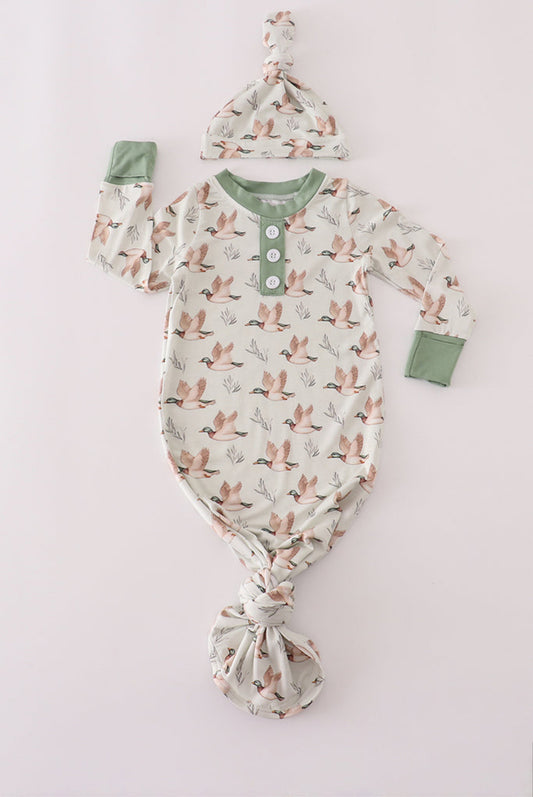 Duck Print Knotted Gown & Hat Set