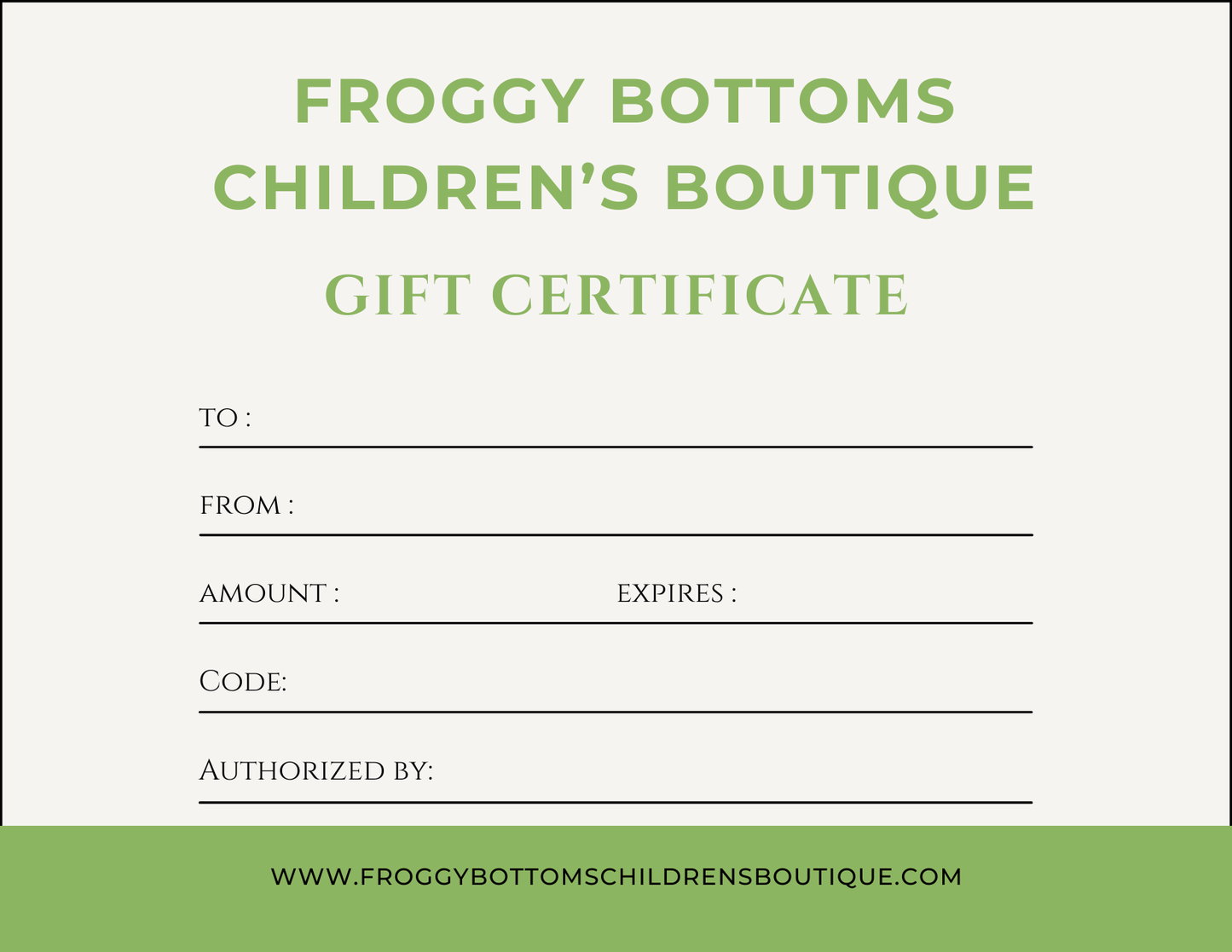 Froggy Bottoms Gift Card