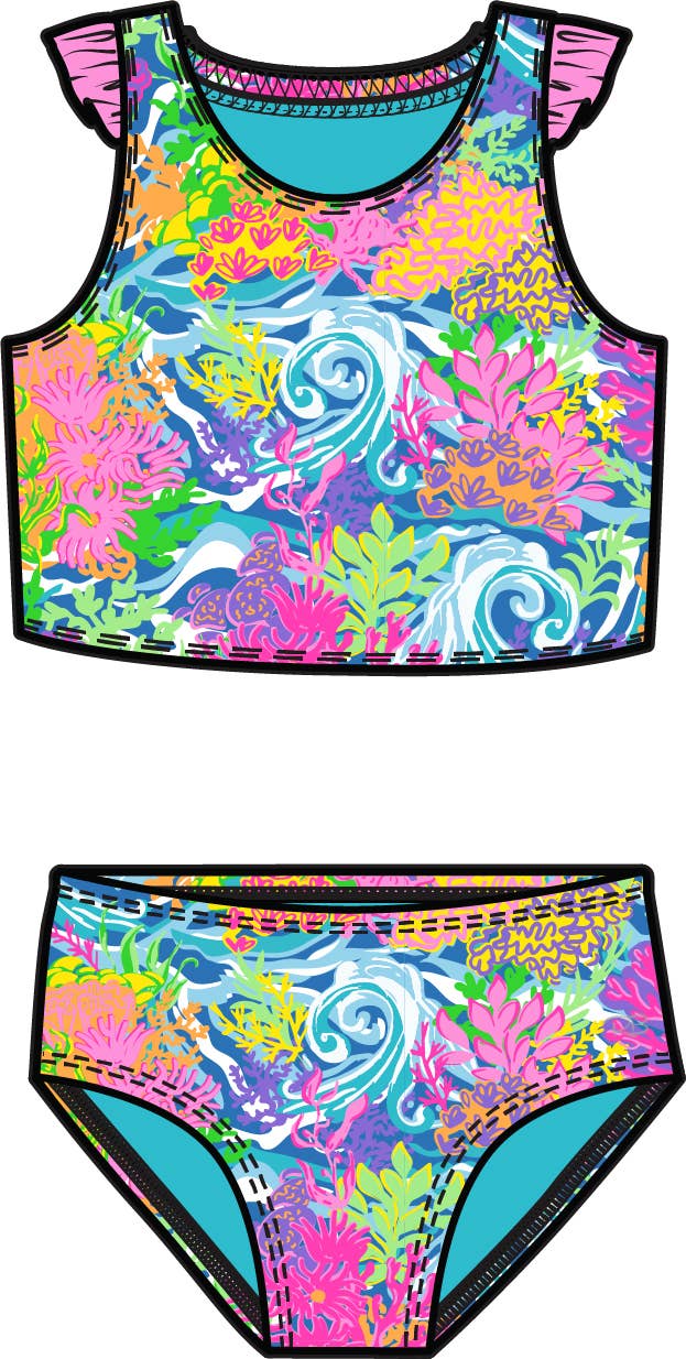 Neon Ocean Coral Racerback Tankini