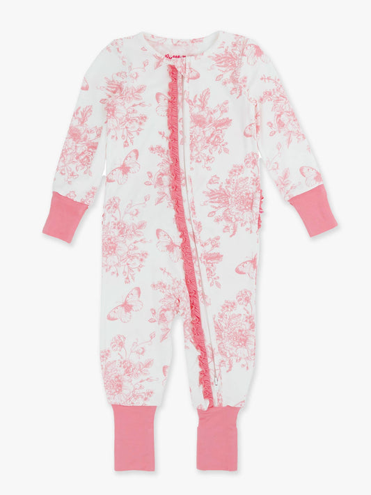 Bamboo Pink Butterfly Garden Convertible Footie Pajama