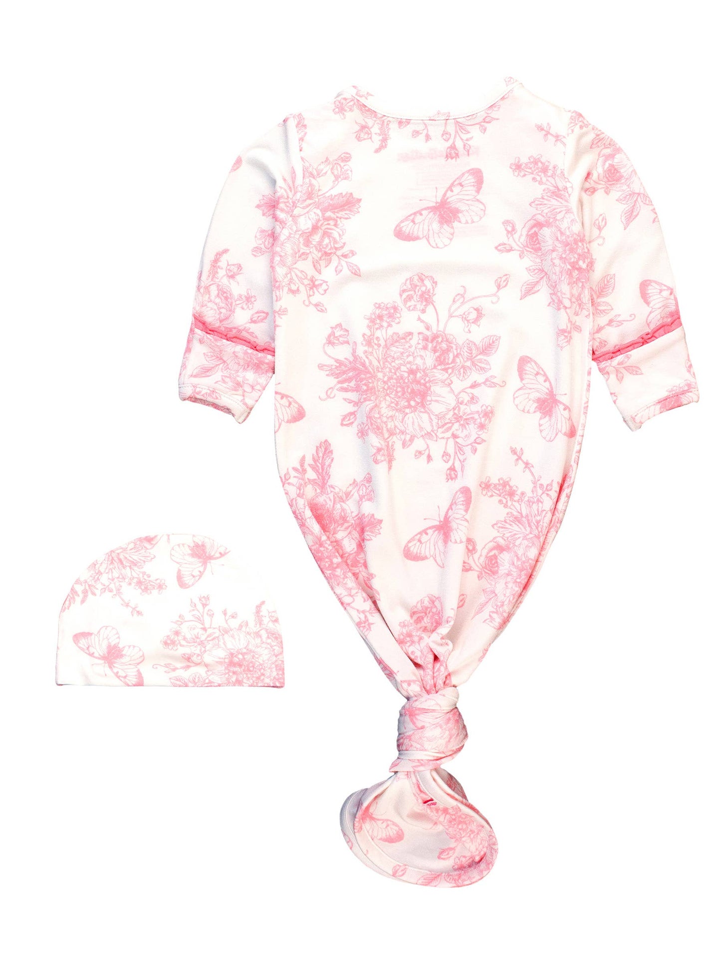 Baby Girls Bubblegum Pink Butterfly Toile Bamboo Viscose Ruffle Knotted Sleep Gown & Hat Set
