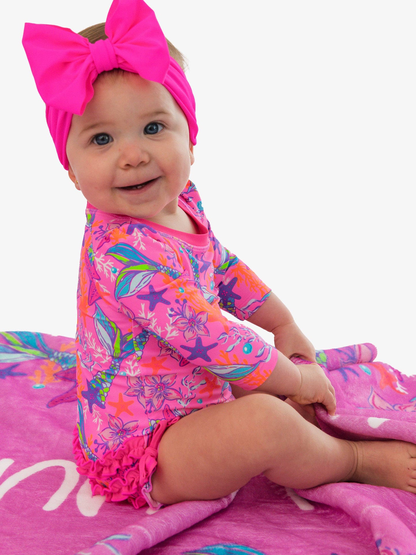 Neon Mermaid Ruffle Rash Guard