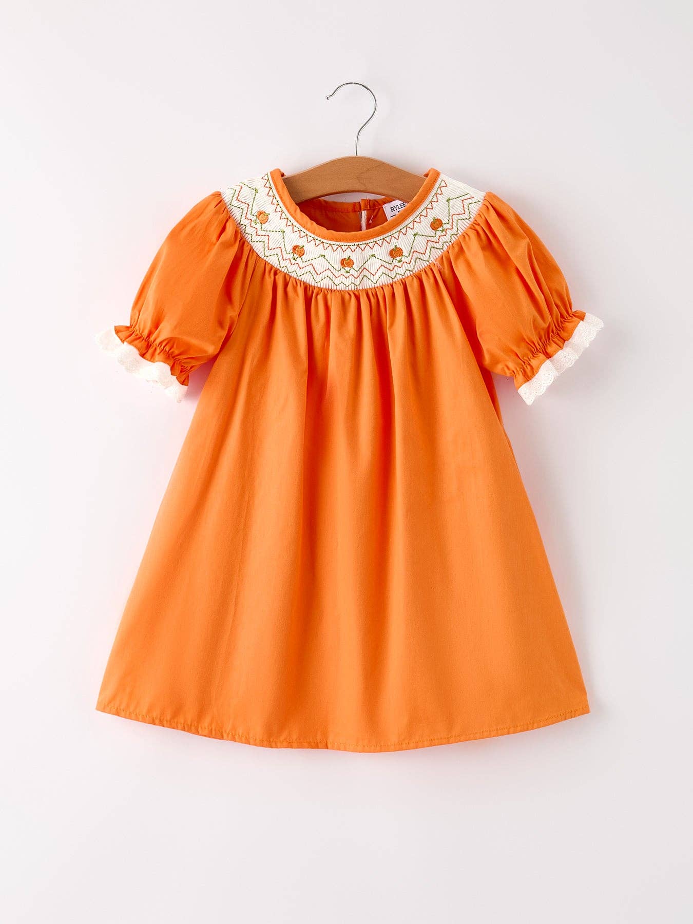 Smocked Pumpkin Bishop Dress - Orange