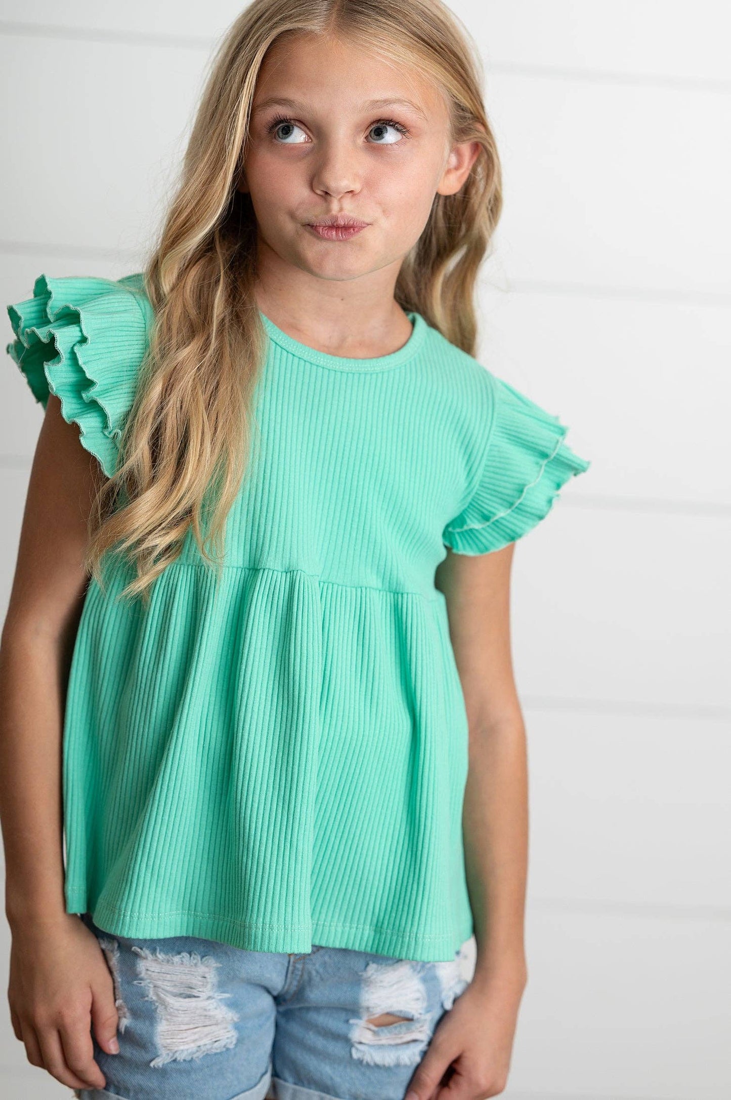 Ella Ribbed Flutter Top