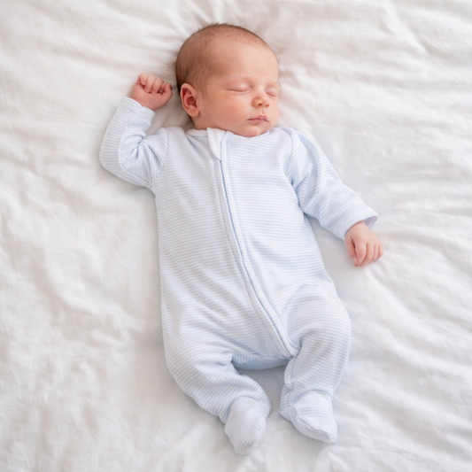 Mini Stripes Zip Footie - Blue