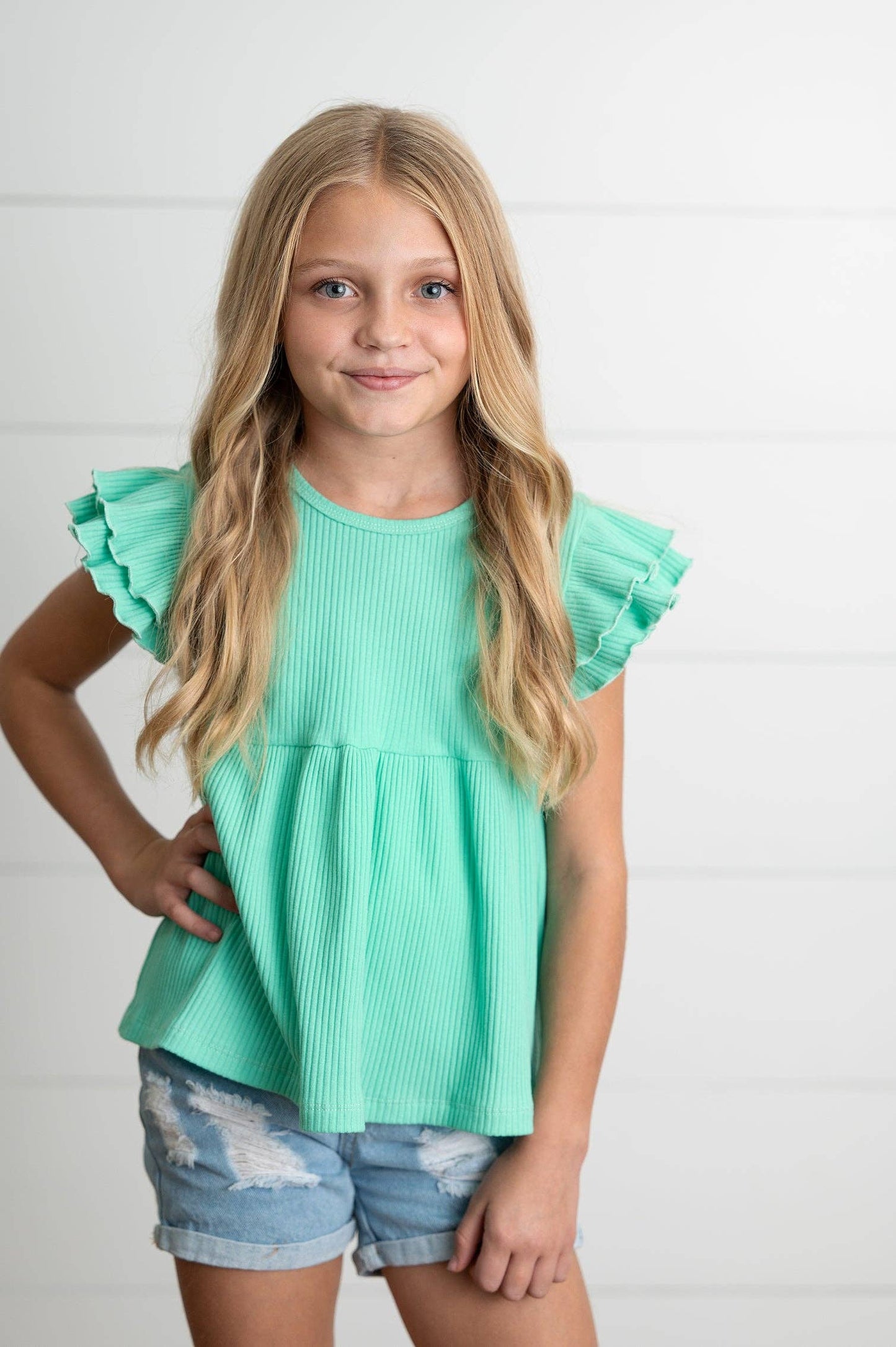 Ella Ribbed Flutter Top