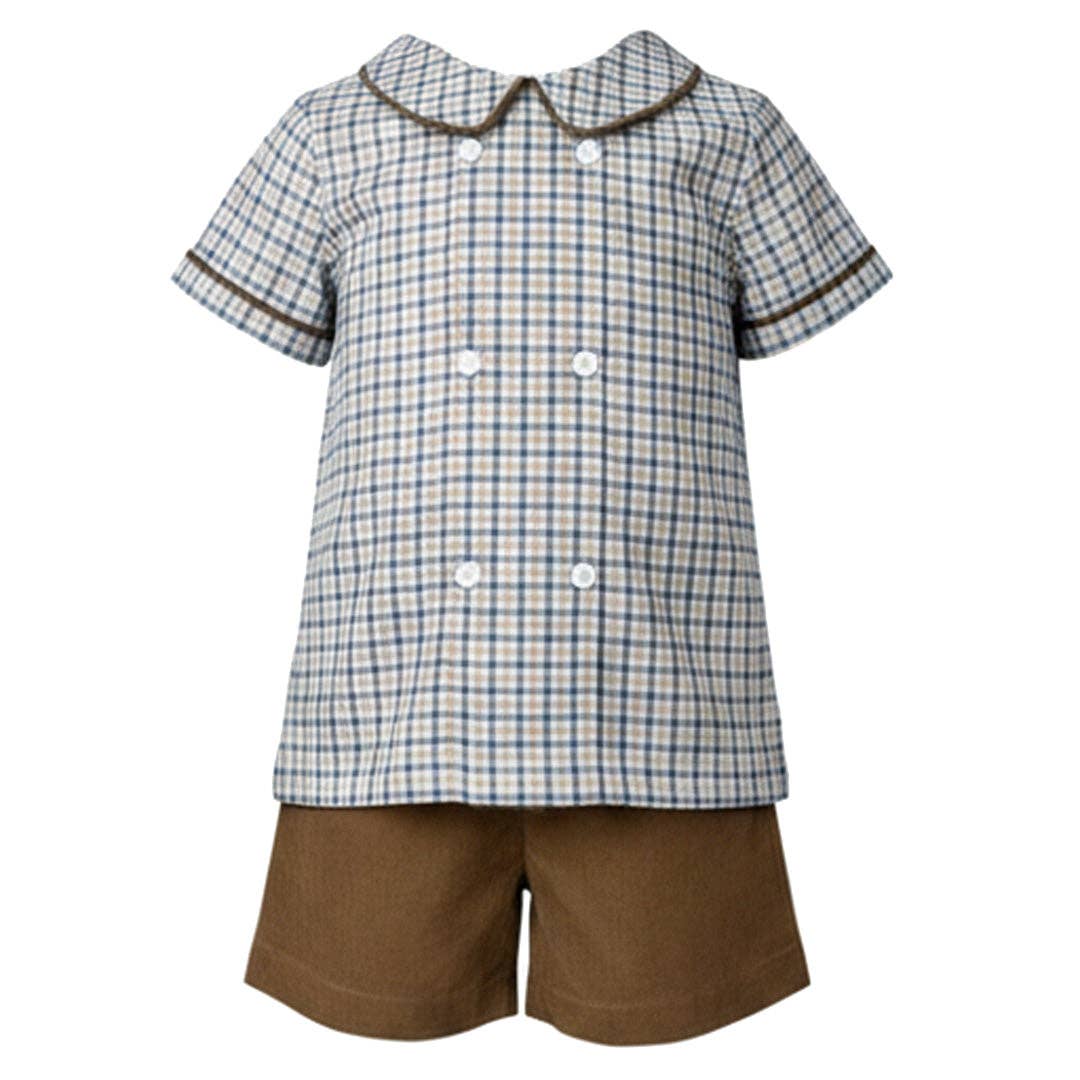Blue/Khaki Plaid Boy's Shorts Set