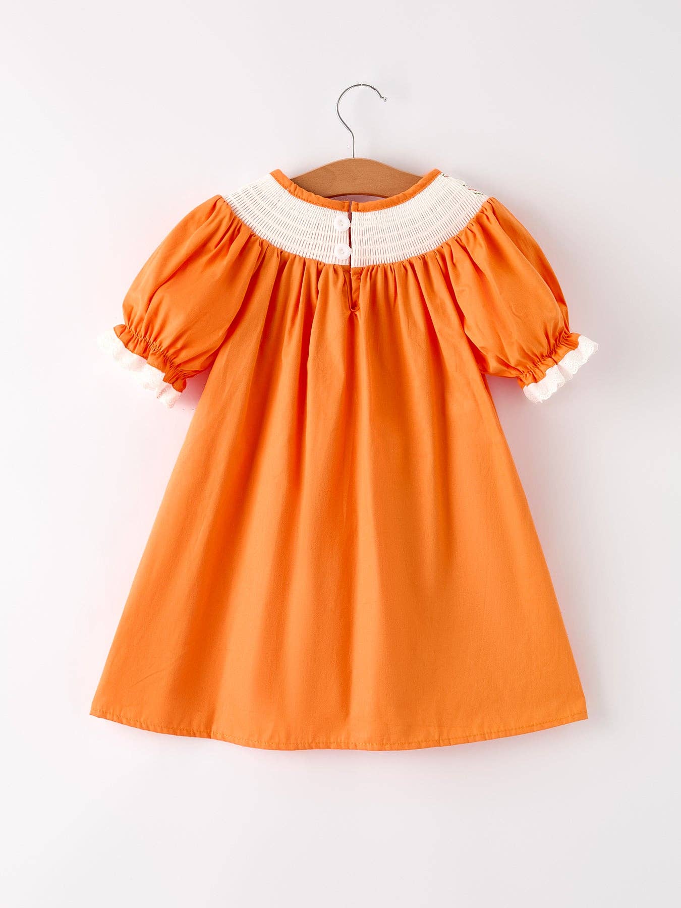 Smocked Pumpkin Bishop Dress - Orange