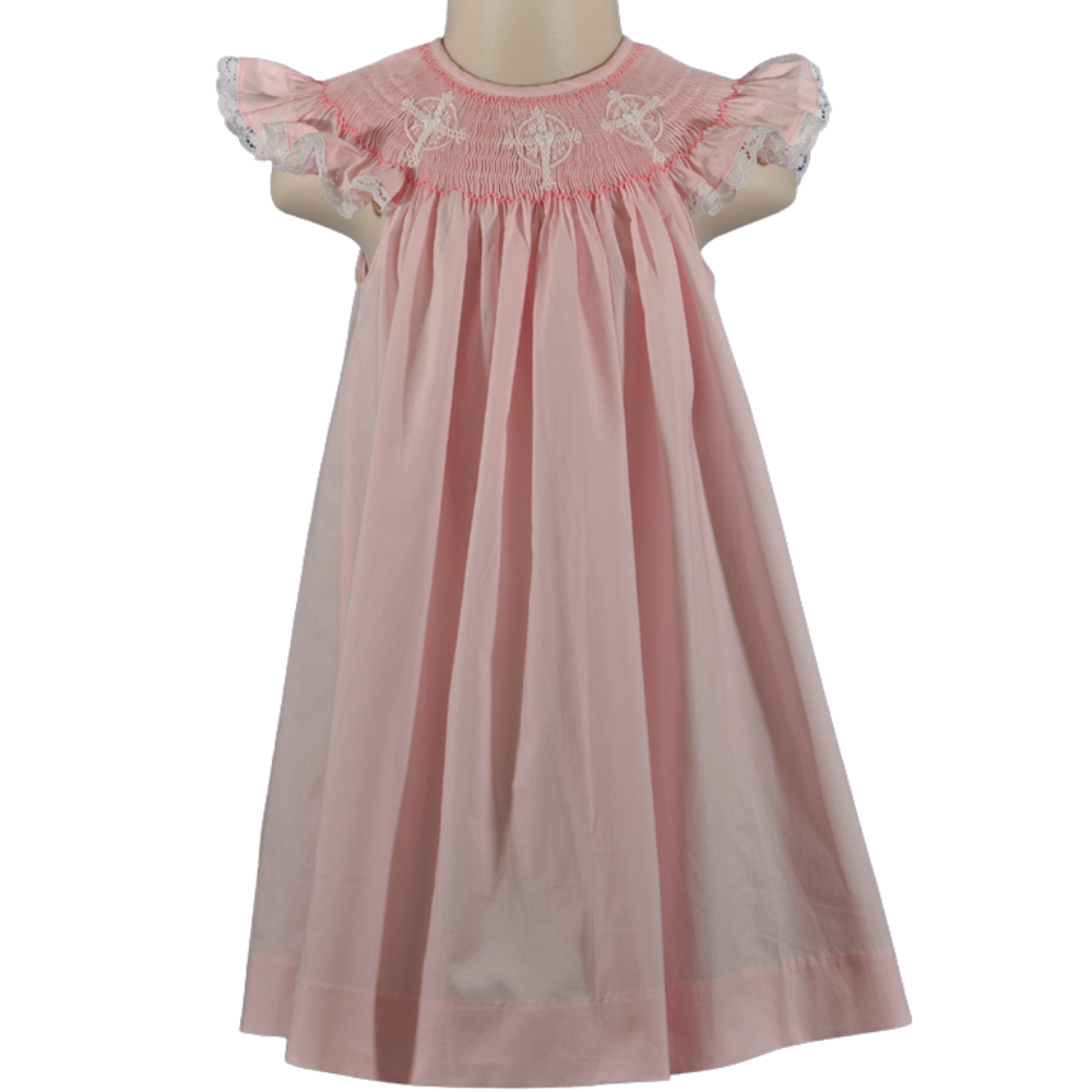 Angel Wing Smocked Cross Bishop Dress