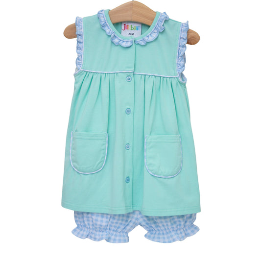 Harper Bloomer Set - Mint w/ Light Blue Gingham