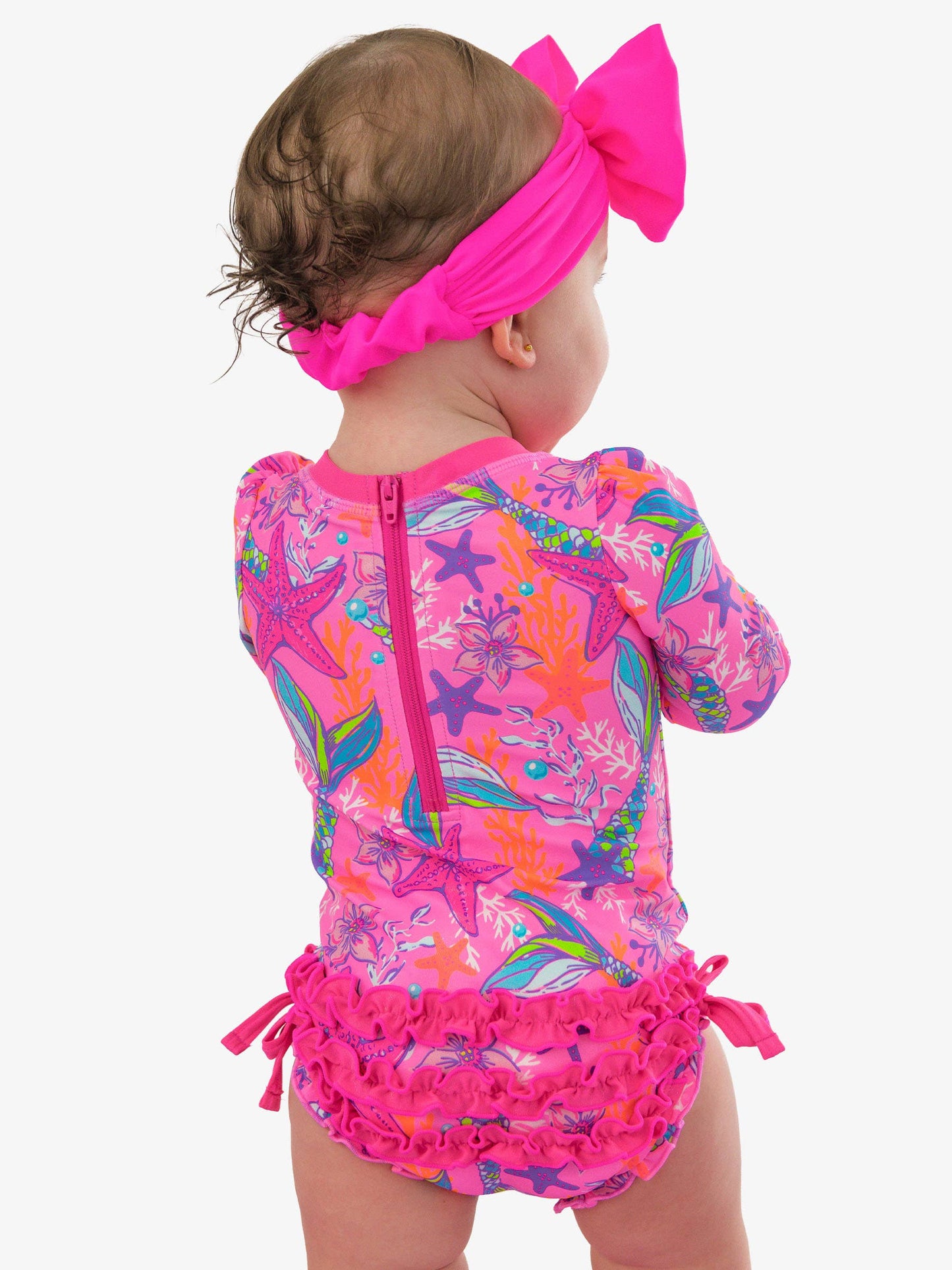 Neon Mermaid Ruffle Rash Guard