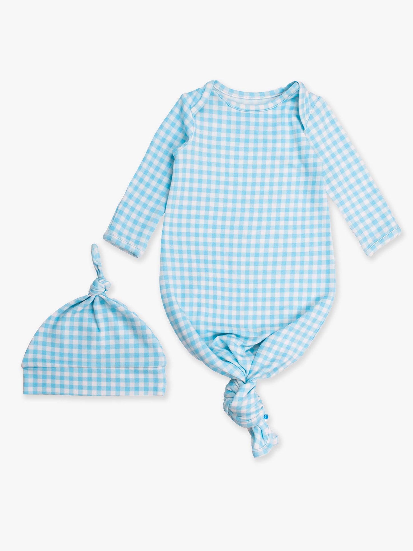 Blue Breeze Gingham Sleep Gown & Hat Set