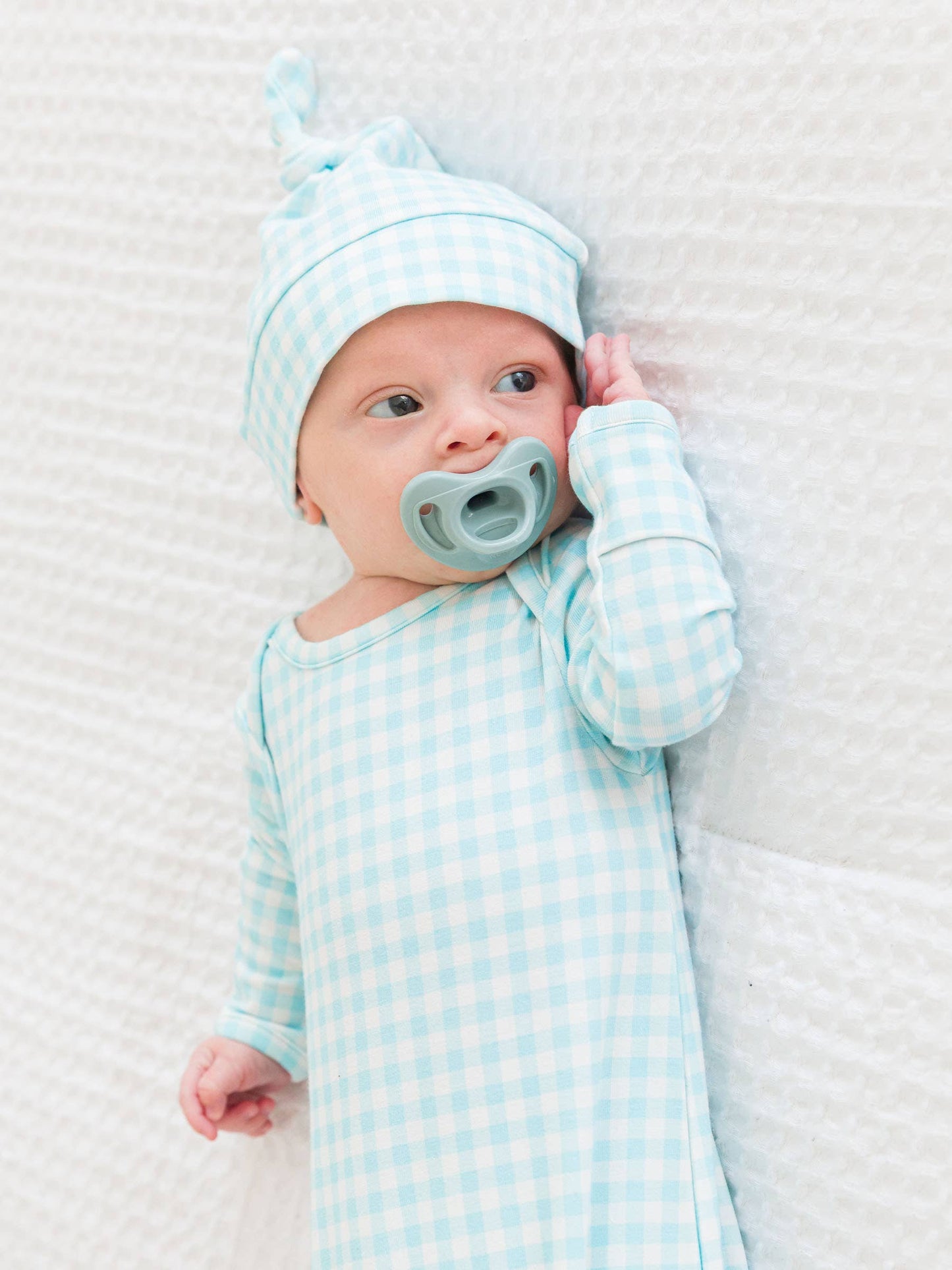 Blue Breeze Gingham Sleep Gown & Hat Set
